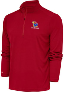 Antigua Kansas Jayhawks Mens Red Volleyball Tribute Long Sleeve 1/4 Zip Pullover