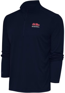 Antigua Ole Miss Rebels Mens Navy Blue Basketball Tribute Long Sleeve 1/4 Zip Pullover