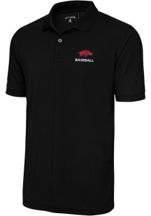 Antigua Arkansas Razorbacks Mens Black Baseball Legacy Pique Short Sleeve Polo
