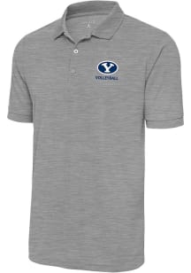 Antigua BYU Cougars Mens Grey Volleyball Legacy Pique Short Sleeve Polo