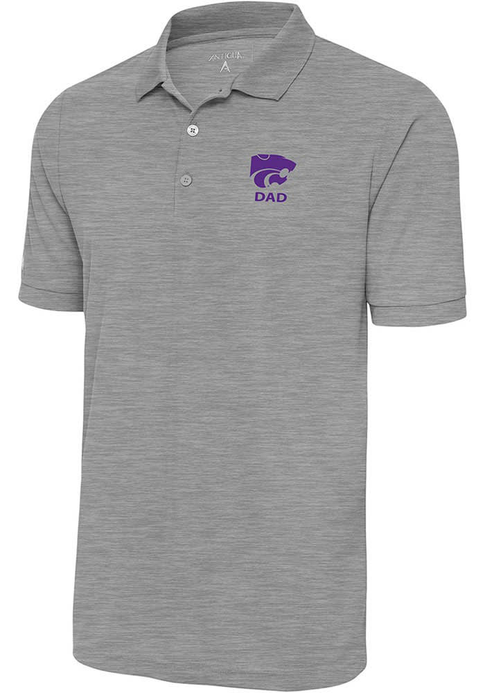 Antigua K-State Wildcats Mens Grey Dad Legacy Pique Short Sleeve Polo