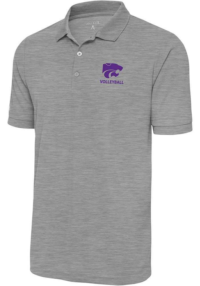 Antigua K-State Wildcats Mens Grey Volleyball Legacy Pique Short Sleeve Polo