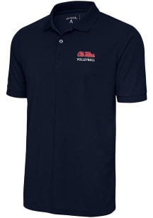 Antigua Ole Miss Rebels Mens Navy Blue Volleyball Legacy Pique Short Sleeve Polo
