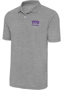 Antigua TCU Horned Frogs Mens Grey Volleyball Legacy Pique Short Sleeve Polo