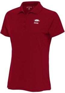 Antigua Arkansas Razorbacks Womens Red Mom Legacy Pique Short Sleeve Polo Shirt