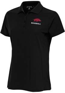 Antigua Arkansas Razorbacks Womens Black Baseball Legacy Pique Short Sleeve Polo Shirt