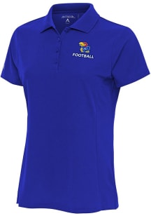 Antigua Kansas Jayhawks Womens Blue Football Legacy Pique Short Sleeve Polo Shirt