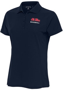 Antigua Ole Miss Rebels Womens Navy Blue Baseball Legacy Pique Short Sleeve Polo Shirt