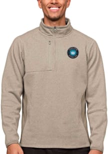 Antigua Charlotte FC Mens Oatmeal Course Long Sleeve 1/4 Zip Pullover