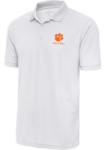 Antigua Clemson Tigers White Volleyball Legacy Pique Big and Tall Polo