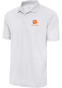 Antigua Clemson Tigers White Soccer Legacy Pique Big and Tall Polo