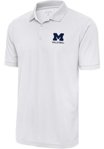 Antigua Michigan Wolverines White Volleyball Legacy Pique Big and Tall Polo