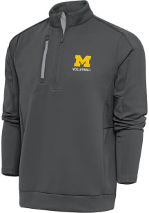 Antigua Michigan Wolverines Mens Grey Volleyball Generation Long Sleeve 1/4 Zip Pullover