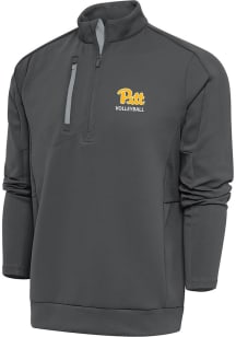 Antigua Pitt Panthers Mens Grey Volleyball Generation Long Sleeve 1/4 Zip Pullover