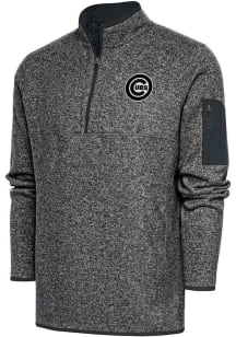 Antigua Chicago Cubs Mens Grey Metallic Logo Fortune Big and Tall 1/4 Zip Pullover