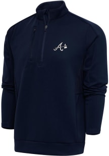 Antigua Atlanta Braves Mens Navy Blue Metallic Logo Generation Big and Tall 1/4 Zip Pullover