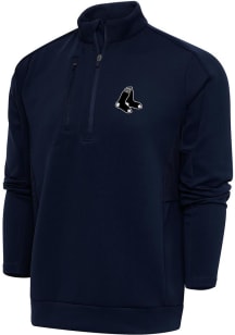 Antigua Boston Red Sox Mens Navy Blue Metallic Logo Generation Big and Tall 1/4 Zip Pullover