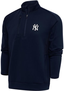 Antigua New York Yankees Mens Navy Blue Metallic Logo Generation Big and Tall 1/4 Zip Pullover
