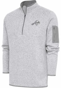 Antigua Atlanta Braves Mens Grey Metallic Logo Fortune Long Sleeve 1/4 Zip Pullover