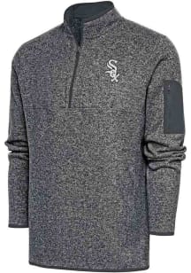 Antigua Chicago White Sox Mens Grey Metallic Logo Fortune Long Sleeve 1/4 Zip Pullover