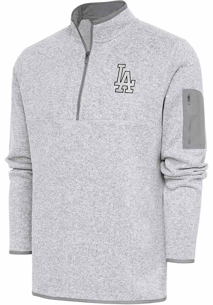 Antigua Los Angeles Dodgers Women's Grey Metallic Logo Fortune 1/4 Zip Pullover, Grey, 100% POLYESTER, Size M, Rally House