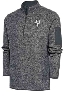 Antigua New York Mets Mens Grey Metallic Logo Fortune Long Sleeve 1/4 Zip Pullover