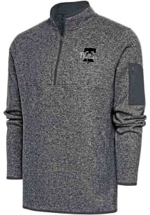 Antigua Philadelphia Phillies Mens Grey Metallic Logo Fortune Long Sleeve 1/4 Zip Pullover