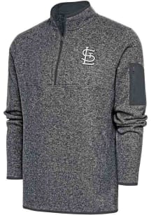 Antigua St Louis Cardinals Mens Grey Metallic Logo Fortune Long Sleeve 1/4 Zip Pullover