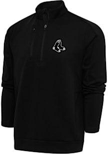 Antigua Boston Red Sox Mens Black Metallic Logo Generation Long Sleeve Qtr Zip Pullover