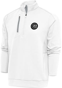 Antigua Chicago Cubs Mens White Metallic Logo Generation Long Sleeve 1/4 Zip Pullover