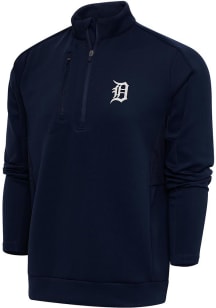 Antigua Detroit Tigers Mens Navy Blue Metallic Logo Generation Long Sleeve 1/4 Zip Pullover