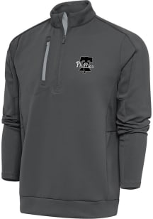 Antigua Philadelphia Phillies Mens Grey Metallic Logo Generation Long Sleeve 1/4 Zip Pullover
