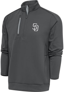 Antigua San Diego Padres Mens Grey Metallic Logo Generation Long Sleeve 1/4 Zip Pullover