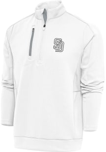 Antigua San Diego Padres Mens White Metallic Logo Generation Long Sleeve 1/4 Zip Pullover