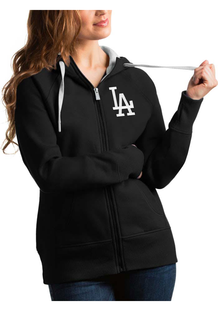 Antigua Los Angeles Dodgers Women's Black Metallic Logo Victory Long Sleeve Full Zip Jacket, Black, 65% Cotton / 35% POLYESTER, Size S, Rally House