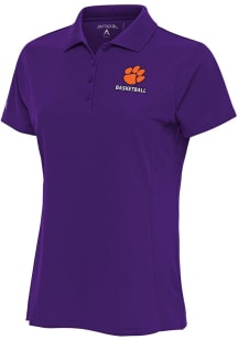 Antigua Clemson Tigers Womens Purple Basketball Legacy Pique Short Sleeve Polo Shirt