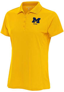 Antigua Michigan Wolverines Womens Gold Mom Legacy Pique Short Sleeve Polo Shirt