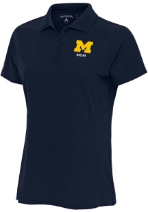Antigua Michigan Wolverines Womens Navy Blue Mom Legacy Pique Short Sleeve Polo Shirt