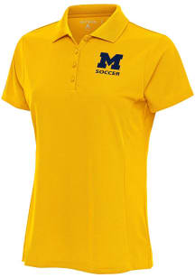 Antigua Michigan Wolverines Womens Gold Soccer Legacy Pique Short Sleeve Polo Shirt