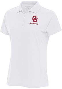 Antigua Oklahoma Sooners Womens White Baseball Legacy Pique Short Sleeve Polo Shirt