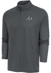Antigua Atlanta Braves Mens Charcoal Metallic Logo Epic Long Sleeve 1/4 Zip Pullover