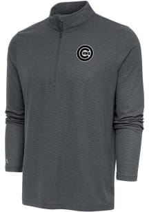 Antigua Chicago Cubs Mens Charcoal Metallic Logo Epic Long Sleeve 1/4 Zip Pullover