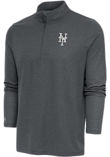 Antigua New York Mets Mens Charcoal Metallic Logo Epic Long Sleeve 1/4 Zip Pullover