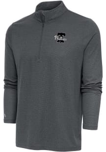Antigua Philadelphia Phillies Mens Charcoal Metallic Logo Epic Long Sleeve 1/4 Zip Pullover