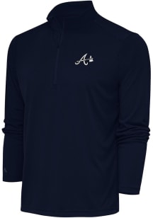 Antigua Atlanta Braves Mens Navy Blue Metallic Logo Tribute Long Sleeve 1/4 Zip Pullover