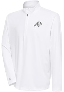 Antigua Atlanta Braves Mens White Metallic Logo Tribute Long Sleeve 1/4 Zip Pullover
