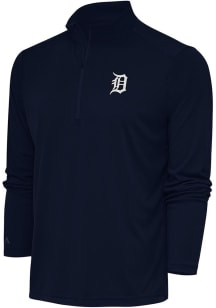 Antigua Detroit Tigers Mens Navy Blue Metallic Logo Tribute Long Sleeve 1/4 Zip Pullover