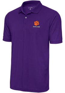Antigua Clemson Tigers Mens Purple Soccer Legacy Pique Short Sleeve Polo