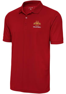 Antigua Iowa State Cyclones Mens Red Volleyball Legacy Pique Short Sleeve Polo