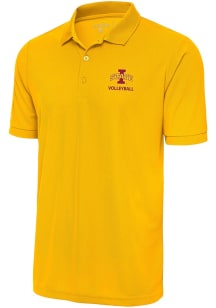 Antigua Iowa State Cyclones Mens Gold Volleyball Legacy Pique Short Sleeve Polo